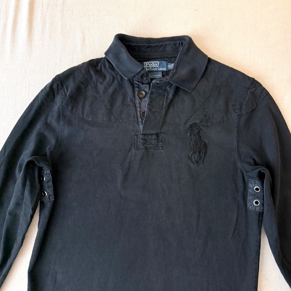 Polo Ralph Lauren Vintage Quilted Big Pony Rugby Shirt Mens Medium Black